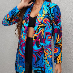 Abstract Print Button Front Blazer Long Sleeve Blazer For Office