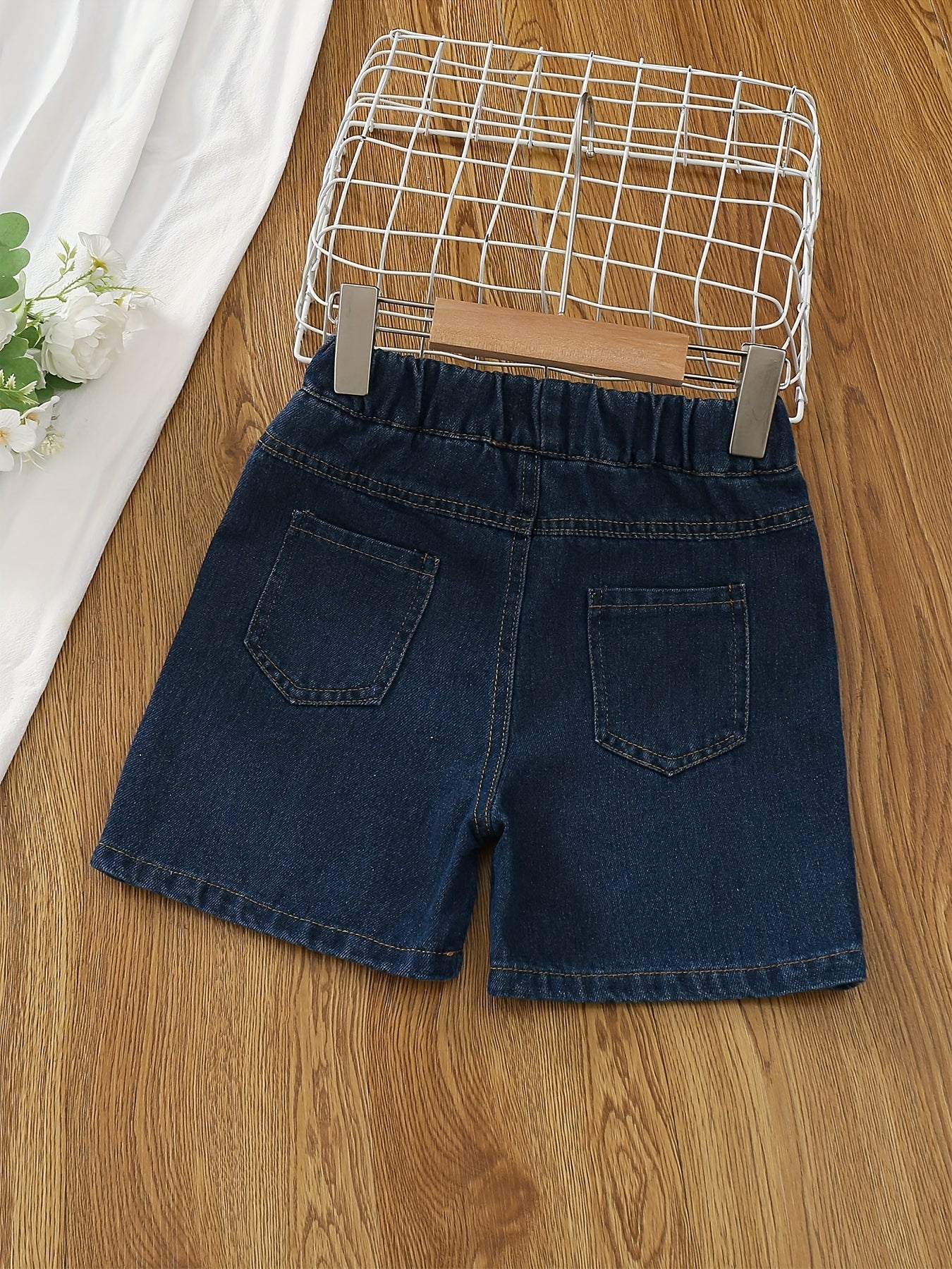 Toddler Girls Denim Shorts with Heart Button Detail