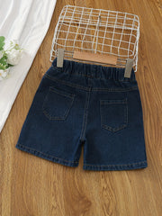 Toddler Girls Denim Shorts with Heart Button Detail