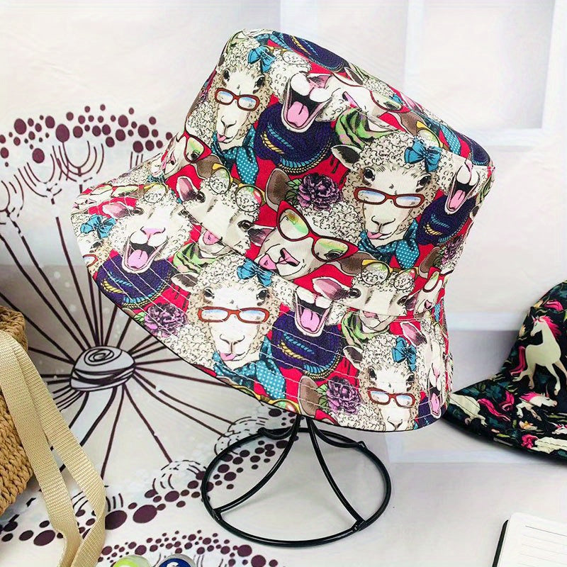 Hip Hop Animal Graffiti Double sided Foldable Bucket Hat