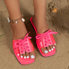 Women's Lace Up Flat Slides Open Toe Sandals