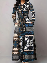 Geometric Print Button Up Maxi Shirt Dress