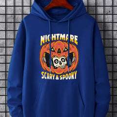 Men's Nightmare Print Hoodie Slightly Stretch Breathable Drawstring Sweatshirt