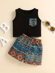 Ethnic Geo Print Shorts & Top Set For Baby Boys