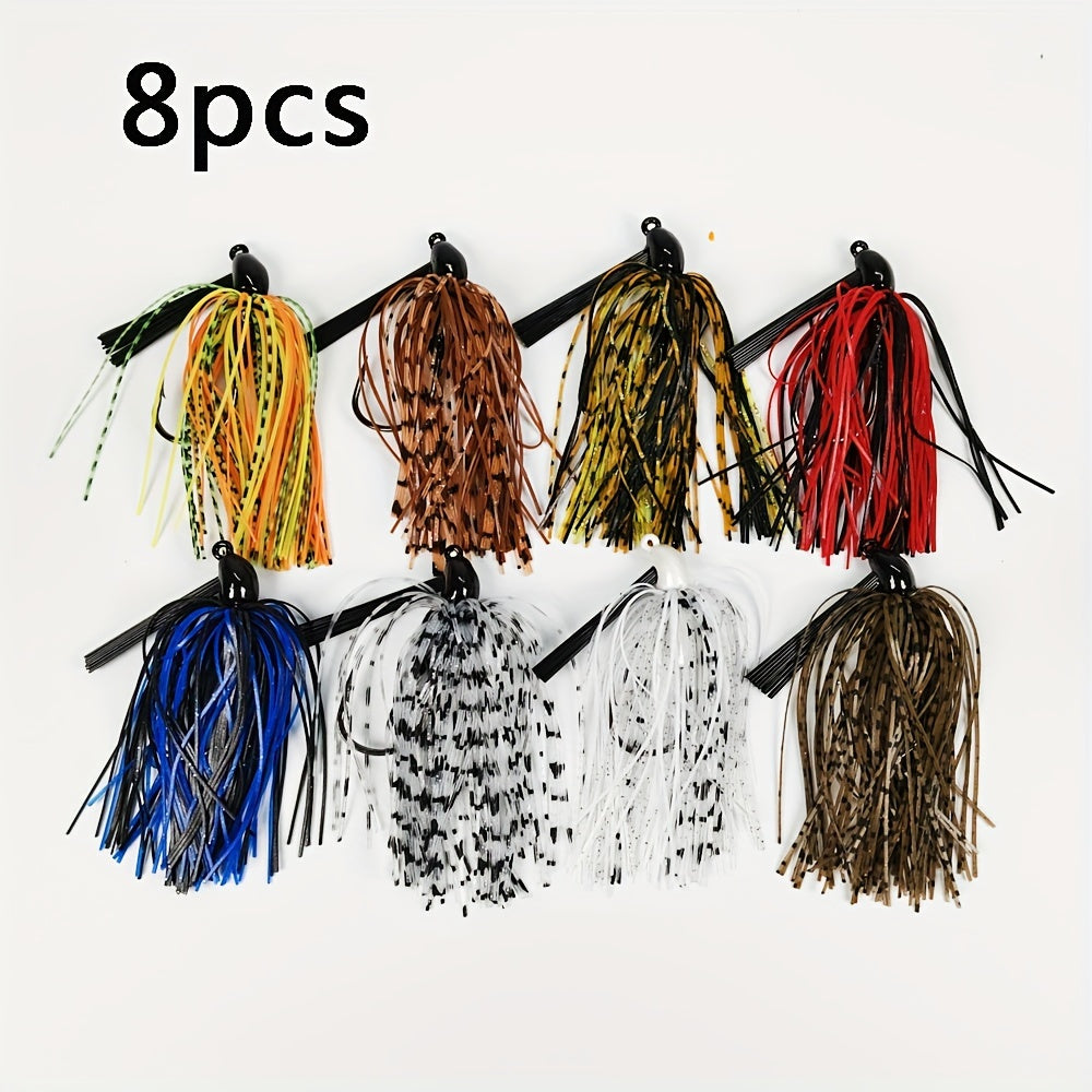 8pcs Weedless Football Jig Skirt Lure Fishing Tackle