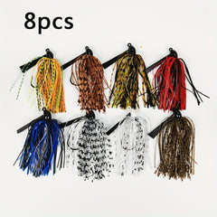 8pcs Weedless Football Jig Skirt Lure Fishing Tackle
