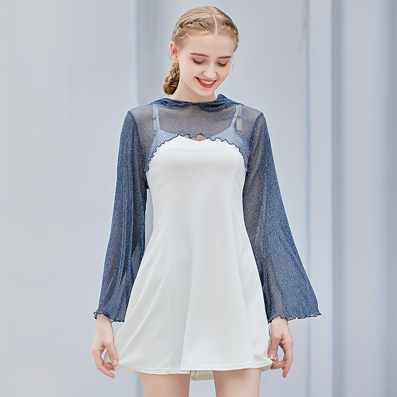 Glitter Ruffle Shawl Thin Hooded Wrap Long Sleeves Cover Up