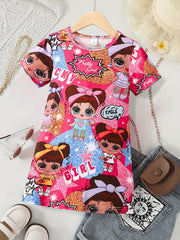 Sweet Cartoon Girls Print Summer Dress