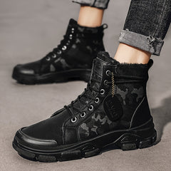Men's Camo Fleece Lace Up Boots Winter High Top Shoes