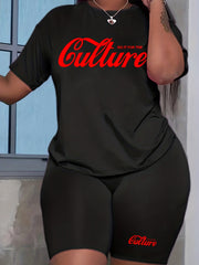 Letter Print Casual Two-Piece Set T-shirt & Workout Shorts