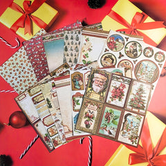 Vintage Merry Christmas Santa Claus Scrapbook Papers - 12pcs Pack