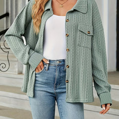 Solid Jacquard Button Up Long Sleeve Shacket