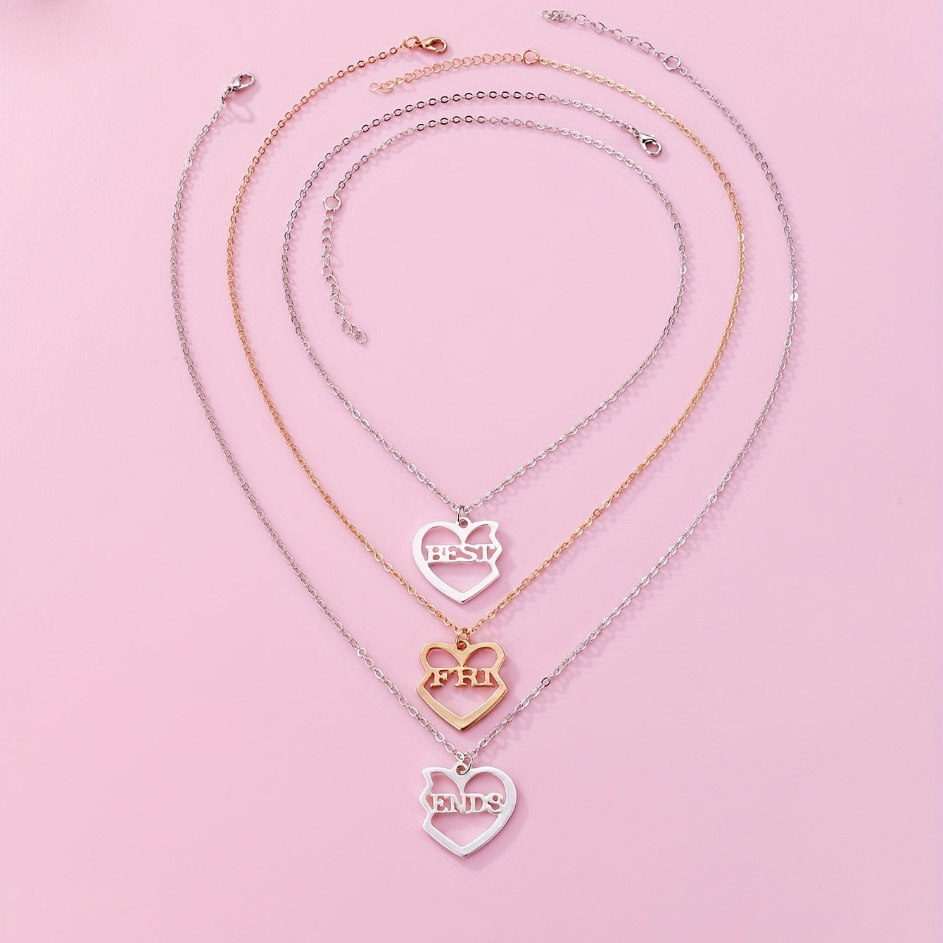 3pcs Friends BFF Pendant Necklace Set Heart Shaped Friendship Gift Jewelry