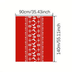 Polyester Table Cloth Merry Christmas Deer Snowflake Pattern Red Cover