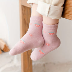 5 Pairs Kids Girls Baby Pink Cartoon Rabbit Strawberry Mid Tube Socks