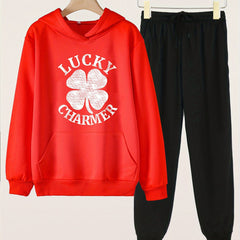 Clover & LUCKY CHARMER 2pcs Girls Hoodie Jogger Set Spring Fall Sports