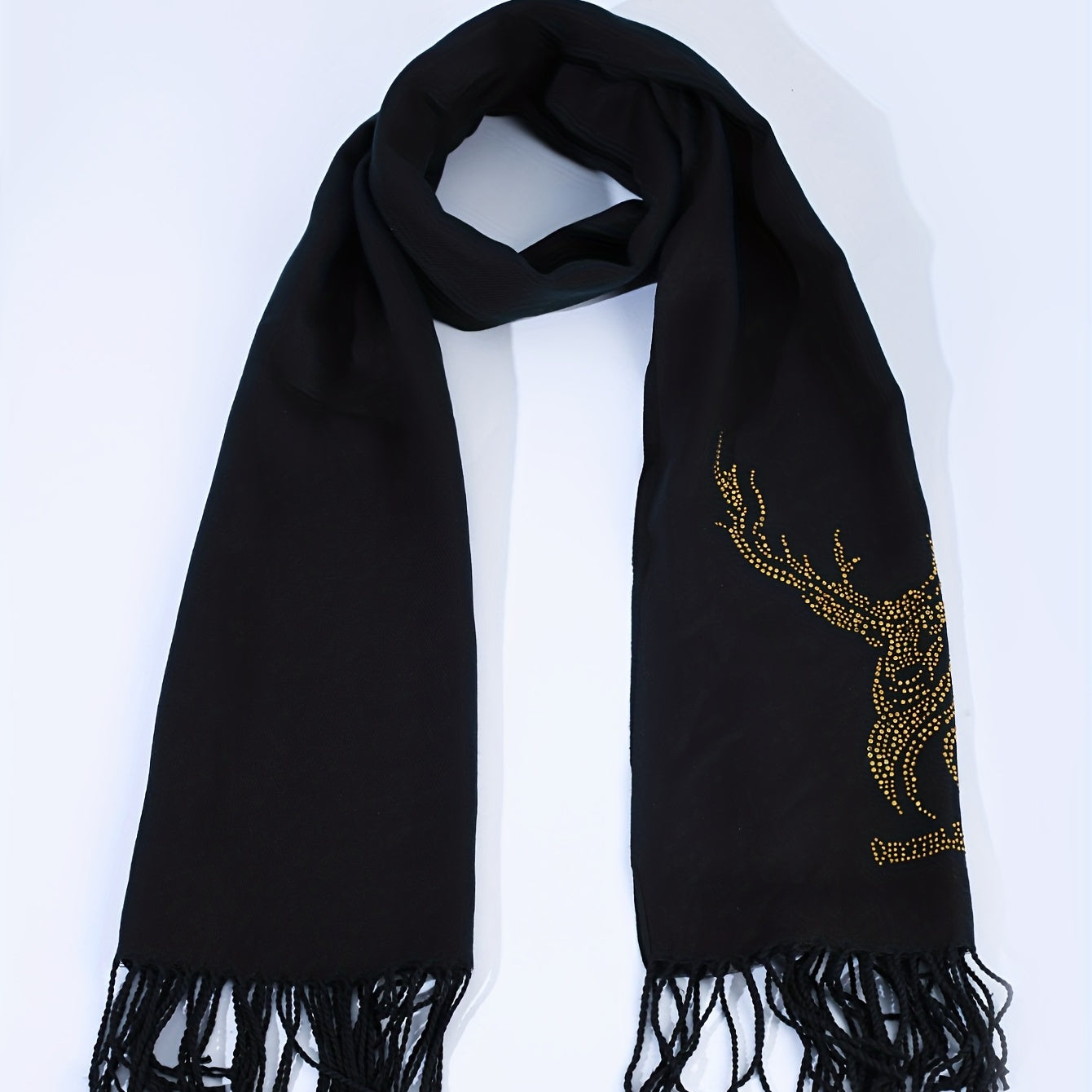 Rhinestone Elk Decor Fringe Trim Scarf Casual Shawl Wrap Head Wrap