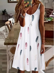 Feather Print Cami Dress Sexy Sleeveless Summer Midi Dress Women's Clothing
