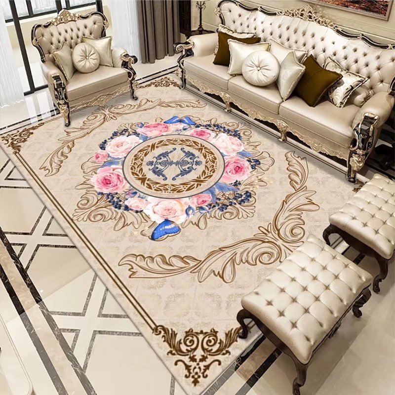 Oriental Floral Area Rug Soft Velvet Non Slip TPR Base
