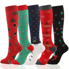5 Pairs Halloween Compression Knee High Socks for Running & Training