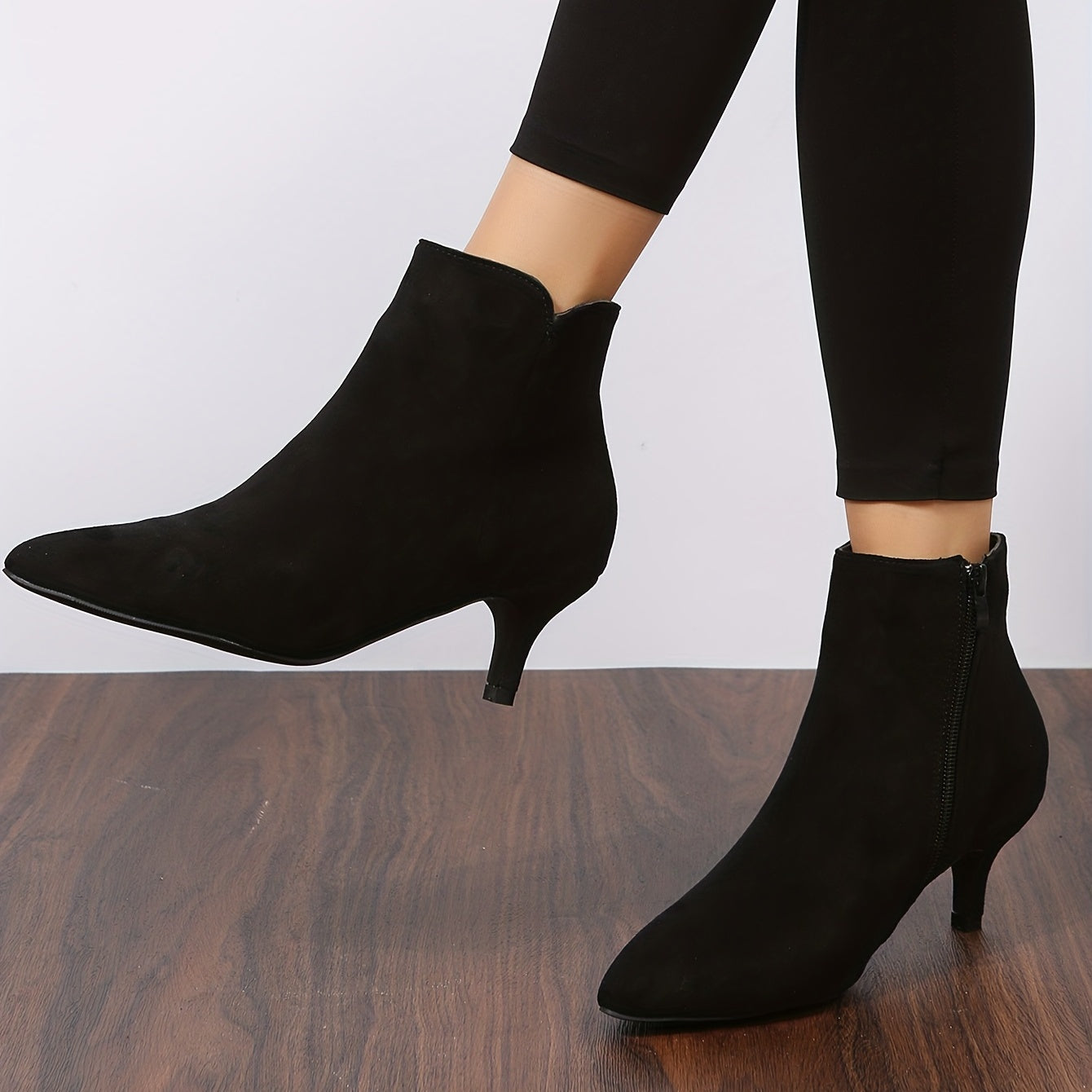 Solid Kitten Heel Ankle Boots Point Toe Side Zipper