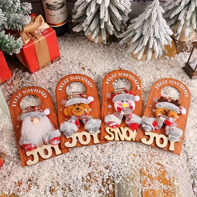 Christmas Door Handle Wooden Sign Hanging Decoration Santa Claus Reindeer