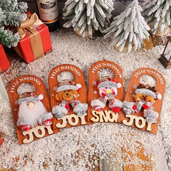 Christmas Door Handle Wooden Sign Hanging Decoration Santa Claus Reindeer