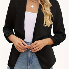 Solid Open Front Blazer Lapel Long Sleeve Blazer