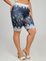 Women's Plus Denim & Butterfly Print High Rise Skinny Shorts