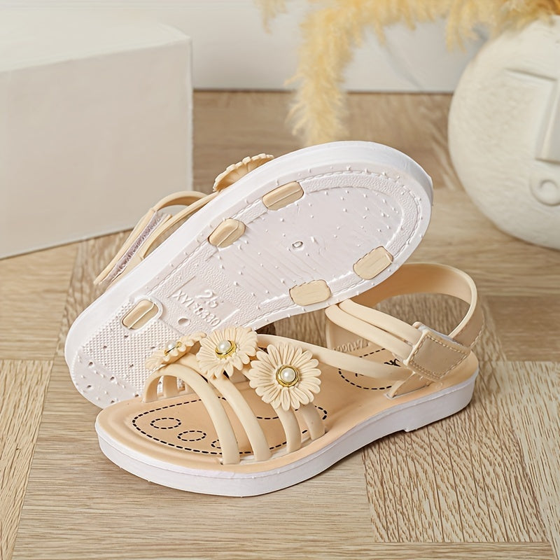 Girls Flower Decor Open Toe Sandals Lightweight Breathable Sandals