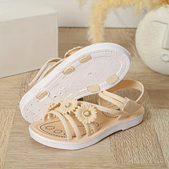 Girls Flower Decor Open Toe Sandals Lightweight Breathable Sandals