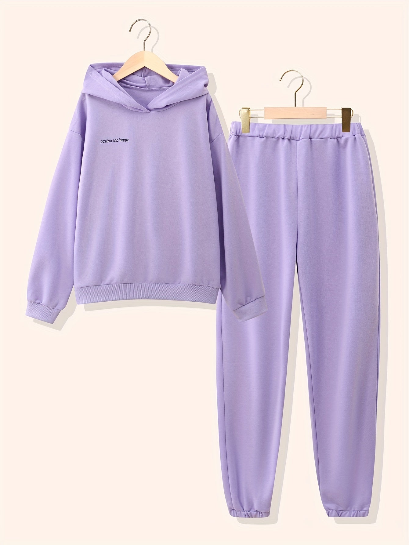 Girl's Positive & Happy 2pcs Hoodie & Sweatpants Set for Spring Fall