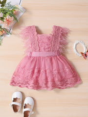 Feather Lace Sleeve Floral Fairy Princess Dress Infants Toddlers