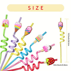 24pcs Reusable Ice Cream Straws Party Favors with 2pcs Brush