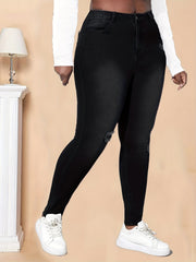 High Rise Ripped Skinny Jeans Women's Plus Denim Pants