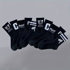 10 Pairs Letter Print Socks Women's Comfy Breathable Sports Mid Tube Stockings