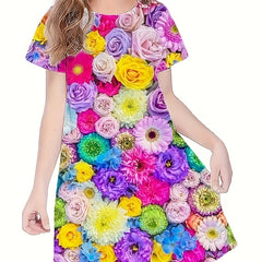 Flower Print Short Sleeve Dress for Summer Party