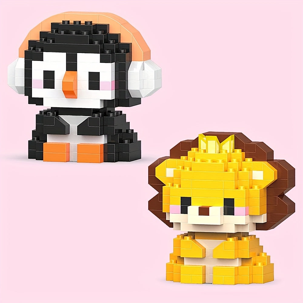 2pcs Cartoon Animals Building Blocks Toys - Lion & Sheep Chicken & Elephant