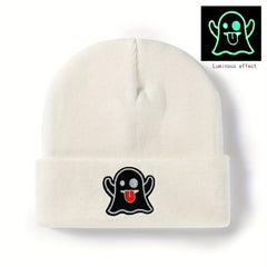 Halloween Ghost Bunny Hat Knitted Skulls Beanie for Parties