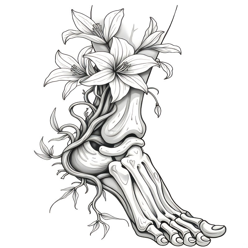 Deluxe Anatomy Floral Coloring Book 24 Pages 20x20 Intricate Flower and Skeleton