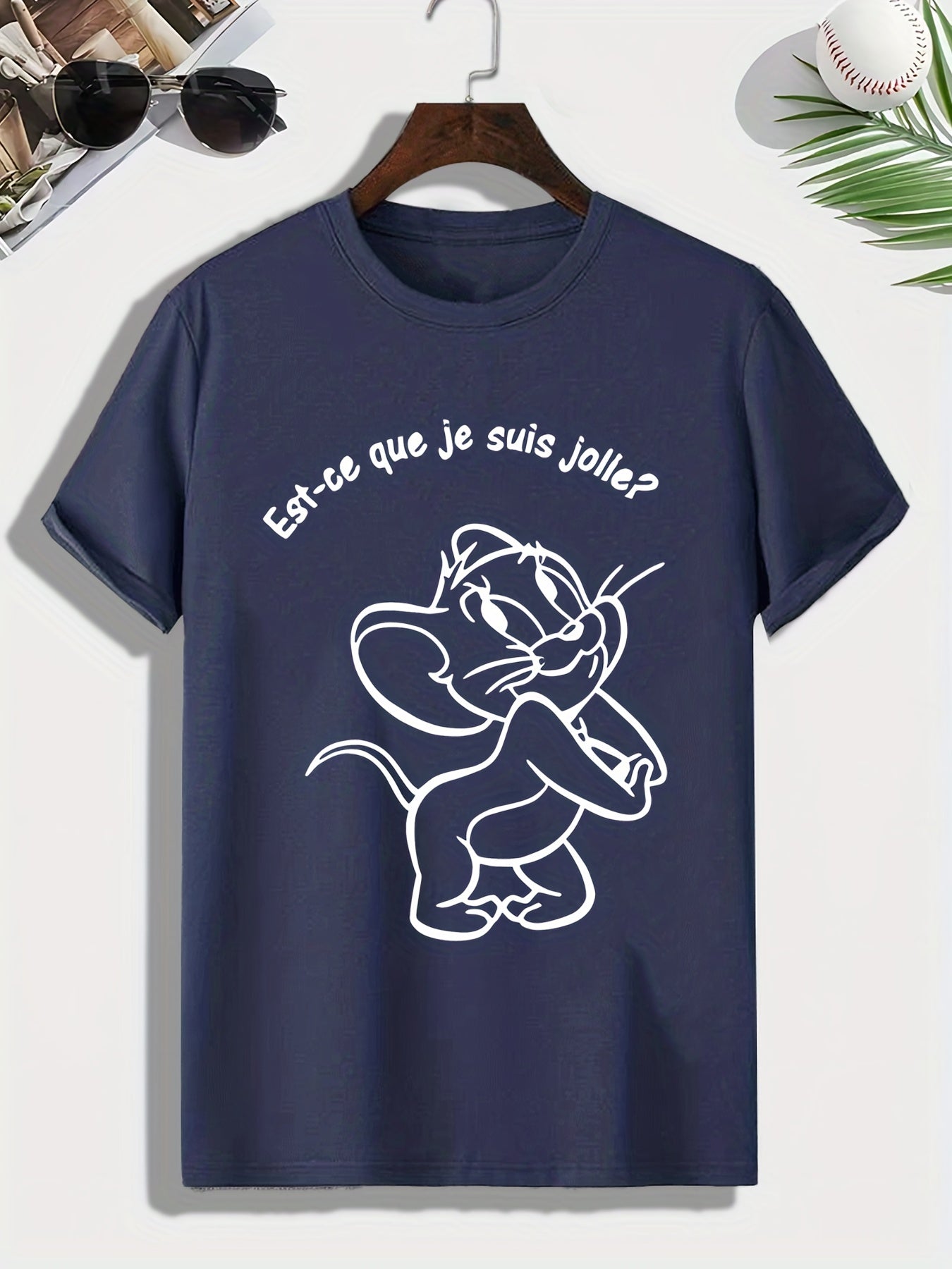 Men's Mouse Sketch Print T shirt Active Comfy Slightly Stretch Crew Neck Tee