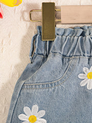 Girls Daisy Pattern Elastic Waist Denim Skirt