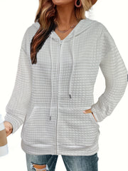 Solid Zip Up Hoodie Casual Long Sleeve Drawstring Hoodies Sweatshirt