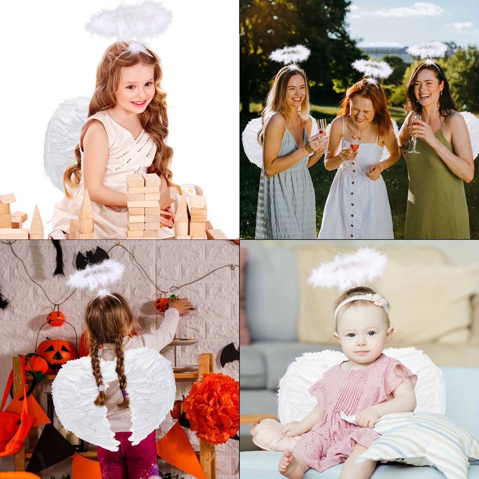 Halloween Angel Wings Costume Ladies With Halo Angel Wings