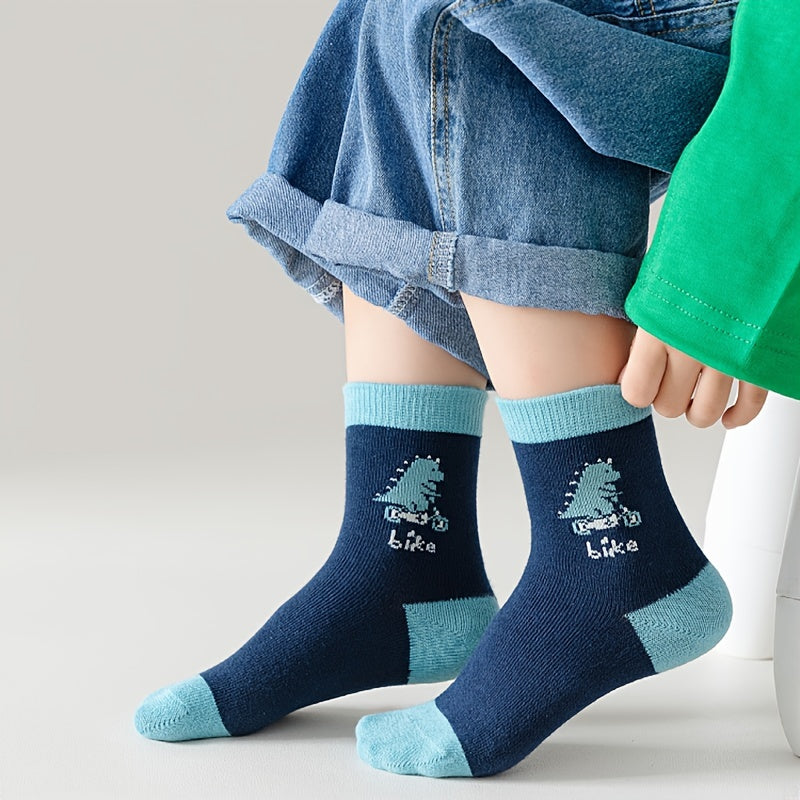 5 Pairs Dinosaur Pattern Socks for Kids - Breathable Casual Outdoor Sports Wear