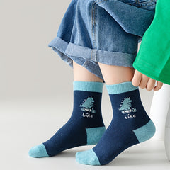 5 Pairs Dinosaur Pattern Socks for Kids - Breathable Casual Outdoor Sports Wear