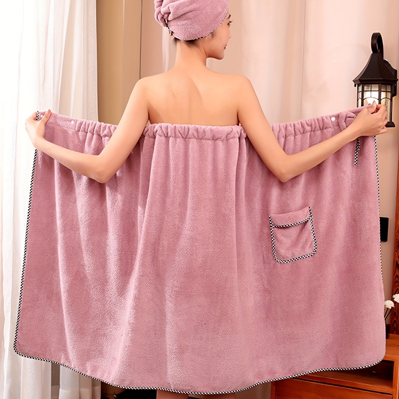 Bow Decor Fuzzy Robe Comfy Strapless Robe With Pockets