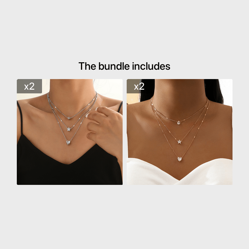 Retro Zircon Necklace Star Water Drop Pendant Clavicle Chain