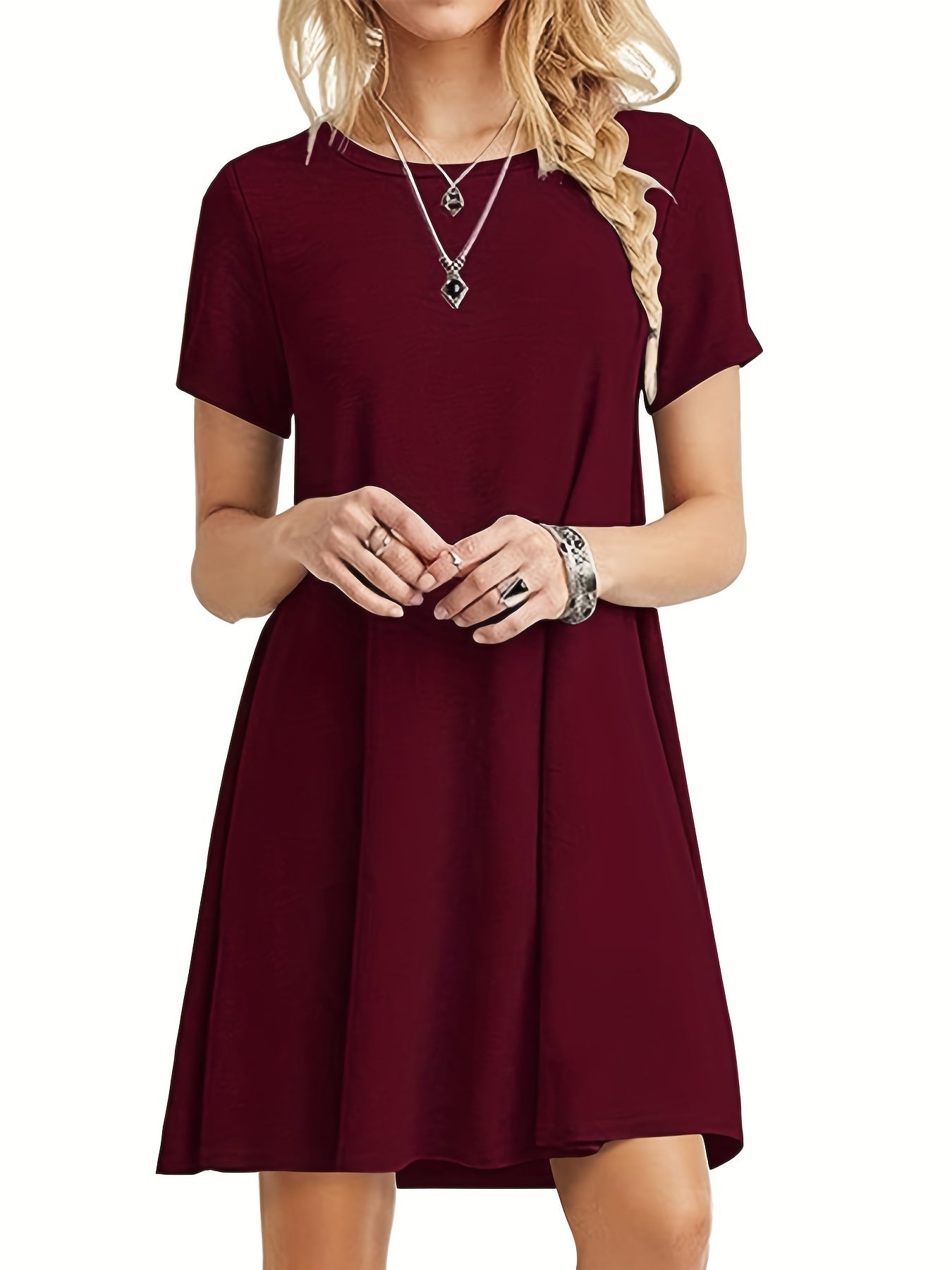 Casual Crew Neck Short Sleeve T-shirt Dress Women's Clothing