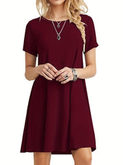 Casual Crew Neck Short Sleeve T-shirt Dress Women's Clothing